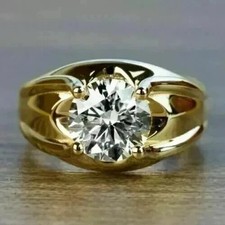 3Ct Round Cut White Moissanite Men's Wedding Band Ring 14k Yellow Gold Plated