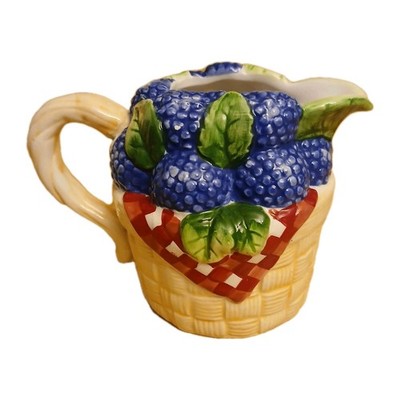 Fresh Berries Creamer Pitcher Harvest Purple Red Tan Green Handle Spout