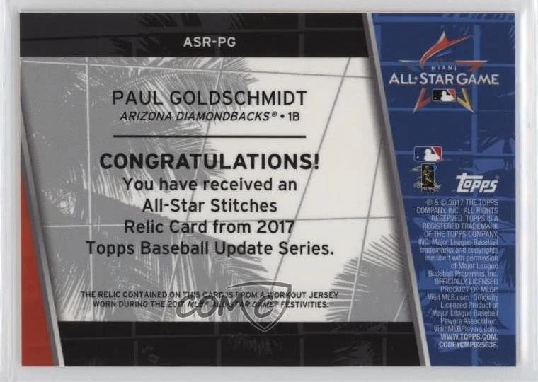 2017 Topps Update All-Star Stitches Orange /25 Paul Goldschmidt #ASR-PG - Image 2 of 2