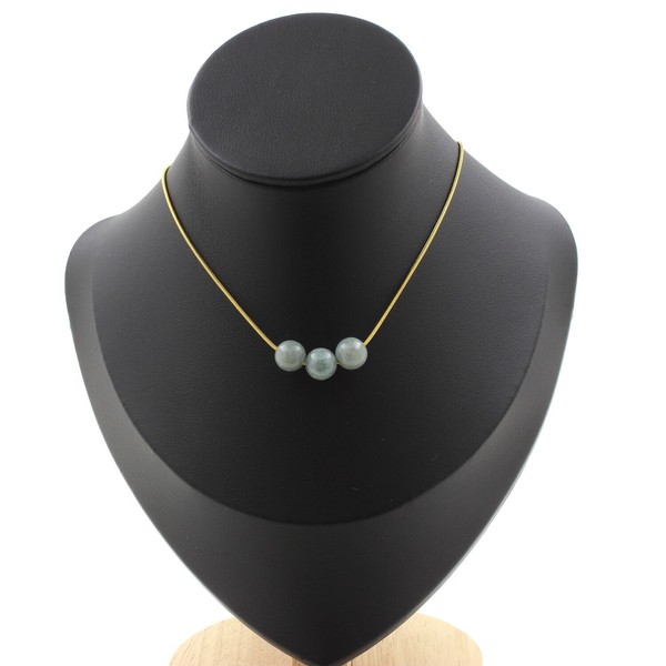 Pierres Und MinéRaux A Bijoux Collier 3 Perlen Jade 8 Mm Edelstahl Vergoldet-image