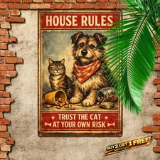 Beware The Shady Cat Dog Tin Metal Sign 8x12 Animal Warning Plaque