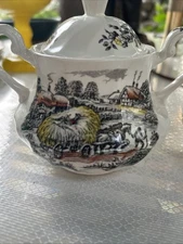 Yorkshire Staffordshire Ironstone Creamer Covered Sugar Multicolor Hand Engraved