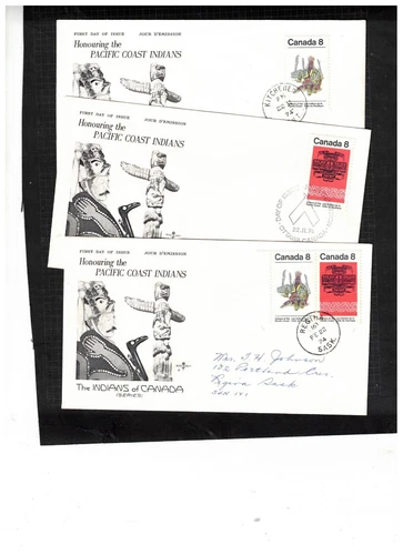 CANADA 1974 HONOURING PACIFIC COAST INDIANS  3 FDC's  #572-573  BOX 520