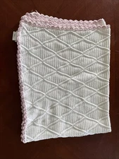 Knit White Baby Blanket with Pink Trim India Oeko-Tex 36x50 inches 100% Cotton
