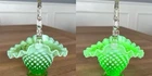 Fenton Green Opalescent Uranium Glow Hobnail Glass Basket 6” x 4.5” - Vintage