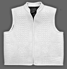 Men’s White Exotic Embossed Leather Vest – Sleeveless Biker Western Gilet