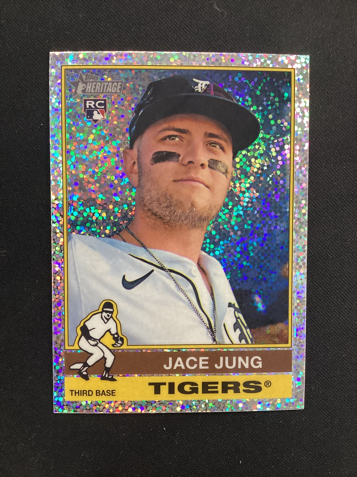 2025 Topps Heritage #71 Jace Jung Detroit Rookie Chrome Silver Sparkle Refractor