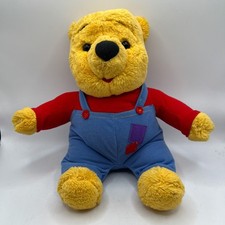 Vintage 1997 Disney Winnie the Pooh Plush Mattel Overalls Interactive Toy 12"