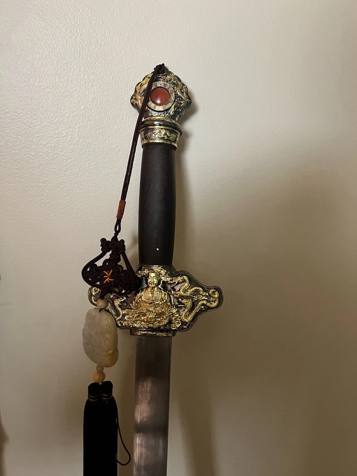 Chinese Jian Sword – Decorative Collectible w/ Case – Ornate Brass Detailing - Image 4 of 4