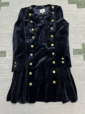 Tuckernuck Velvet Whitney Mini Dress Womens Small Black Pleated Double Breasted