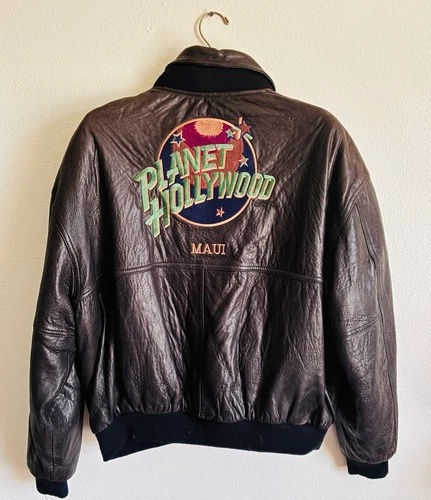 RARE  Planet Hollywood Men"s Leather Jacket, NEVER WORN, MOVIE MEMORBILA  DISPAY - product listing photo
