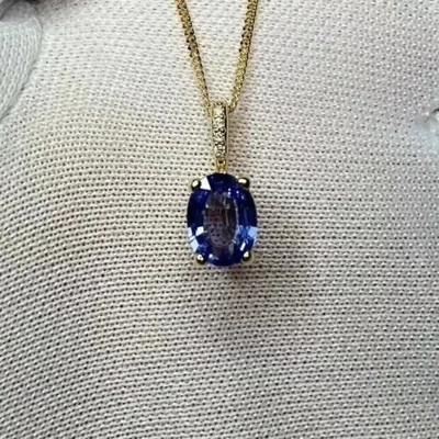 Lab Created Blue Tanzanite 3Ct Oval Cut Women's Pendant 14k Yellow Gold Plated