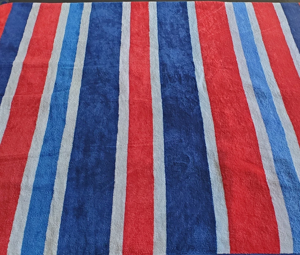 Beach Towel-Bath Sheet - NAUTICA - Red - White - Blue Stripes -Cotton -35" x 63" - Image 3 of 4