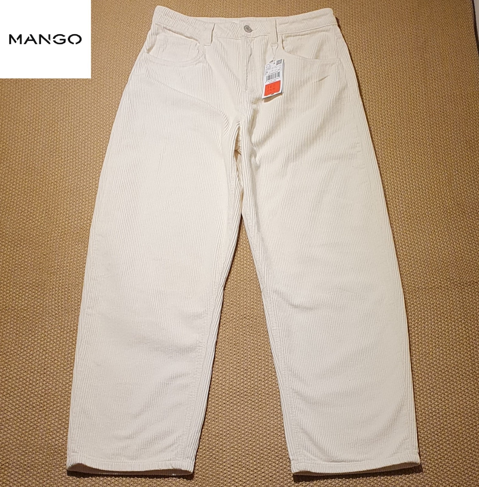 MNG Women's Wide Leg Cord Trousers UK Size 10 W31 L29 White Loose Corduroy Pants