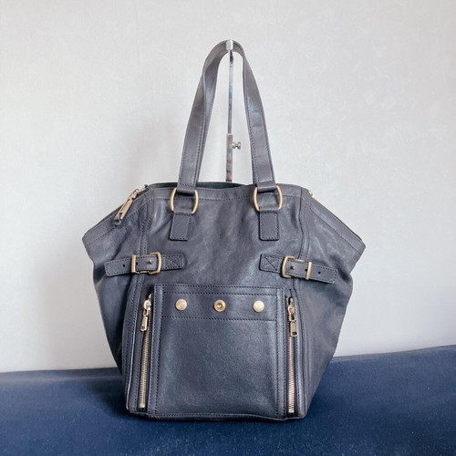 YVES SAINT LAURENT Tote bag Downtown Leather Gray Vintage Authentic From Japan