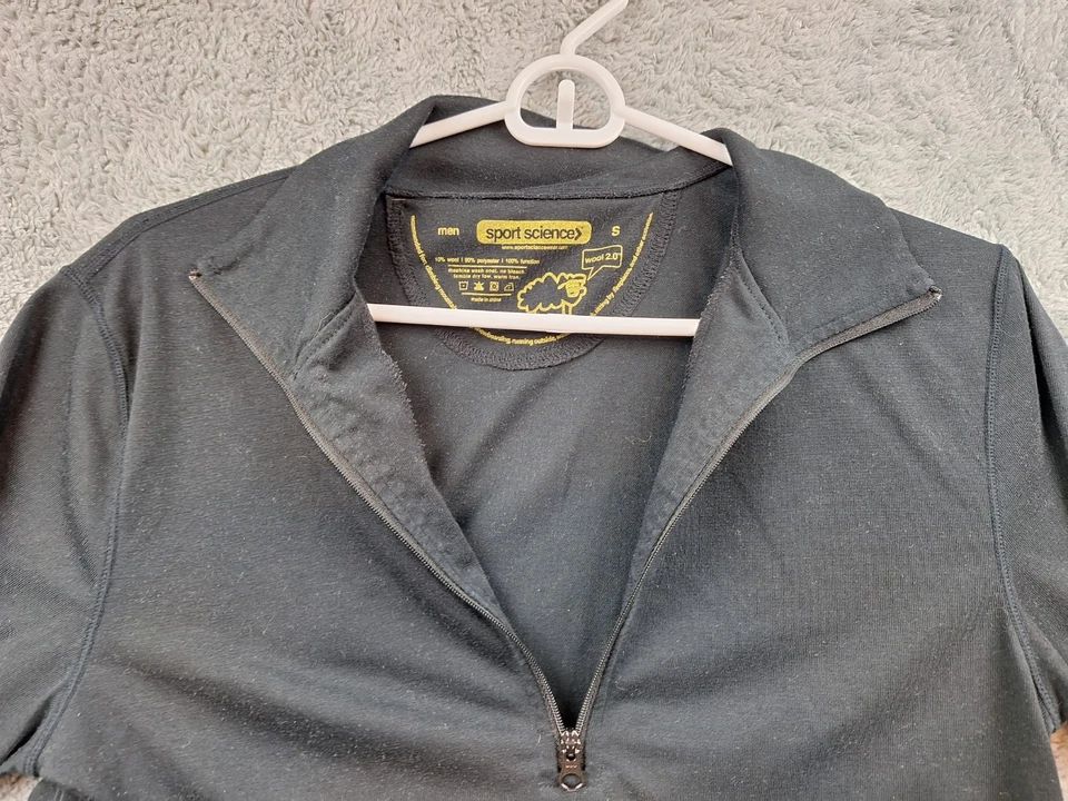 Base de mezcla de lana para hombre talla pequeña manga larga 1/4 cremallera negra con puño para el pulgar nieve Foto 4 de 4