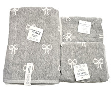NEW COMMON THREAD LIGHT GRAY WHITE BOW COTTON BATH,HAND,OR FINGER TIP TOWEL