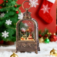 Village Snow Globe Christmas, 10.2 Musical Snow Globe Lantern Lights with 6H Tim