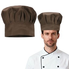 Chef Hat Adjustable Full Cloth Baker Hat with Hook and Loop Tape Brown