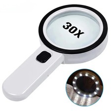 30X Jumbo Handheld Magnifying Glass w/ 12 Bright LED Light Illuminated Magnifier