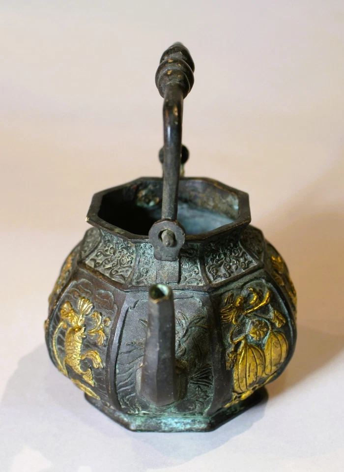 Bronze Mixed Metal (Gold) Small Hot Water Kettle c.1890 (Honorific Kangxi Mark) - Image 4 of 4