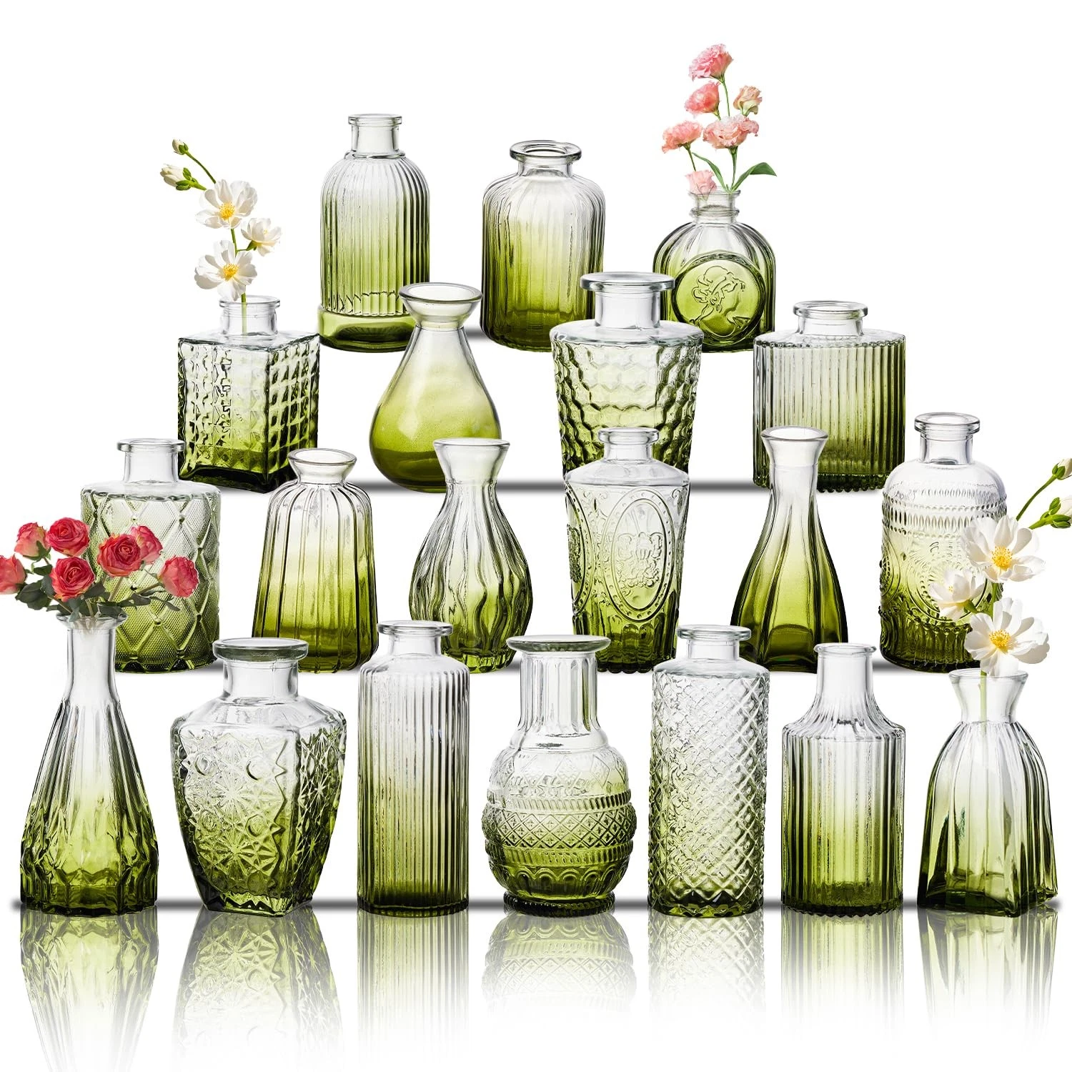 Glass Bud Vase Set of 20, Small Flower Vases, Glass Vases for Centerpieces, Vint