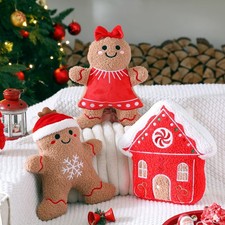 3 Pcs Christmas Gingerbread Pillows House Man Throw Pillows Stuffed Gingerbre...