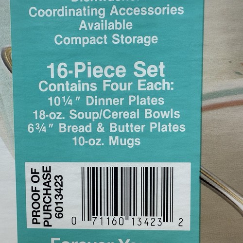Vtg 1990 Corelle FOREVER YOURS 16 Pc Service for 4 Set Sealed Box NEW OLD STOCK - Picture 3 of 10
