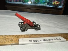 Vintage 1930's Small Cast Iron Toy Cannon 23 on Barrel Military rolling cart