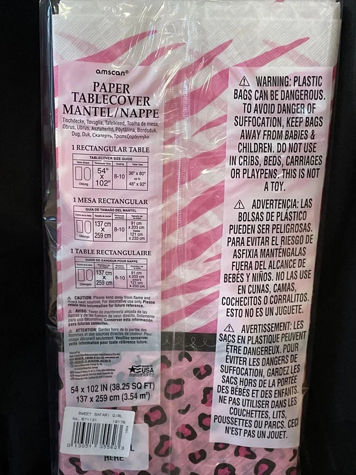 Sweet Safari Girl Jungle Animal Pink Baby Shower Party Decoration Tablecover - Image 3 of 4