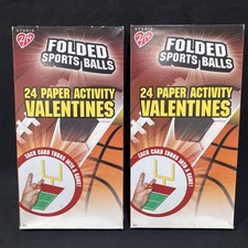 Folded Sports Balls 24 Paper Activity Valentines Each Card A Game (2 Boxes) New