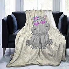 Hippo with Heart Glasses Ultra Soft Flannel Fleece All Season 60"x50" Black