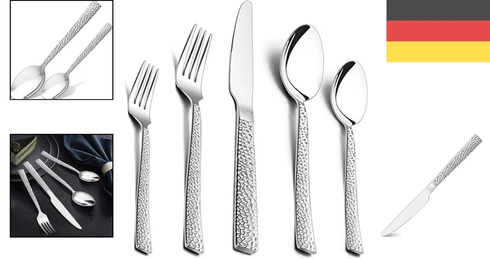 Besteck Set 60 Teile Edelstahl für 12 Personen Hammergriff Hochglanz - Bild 2 von 4
