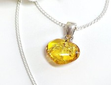 Herz Anhänger Silber 925 Bernstein gelb Kette 42-50cm echt Sterlingsilber ba916