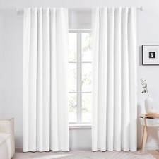  Curtains for Living Room 108 Inches Long - Back Tab 52W x 108L Inch Pure White