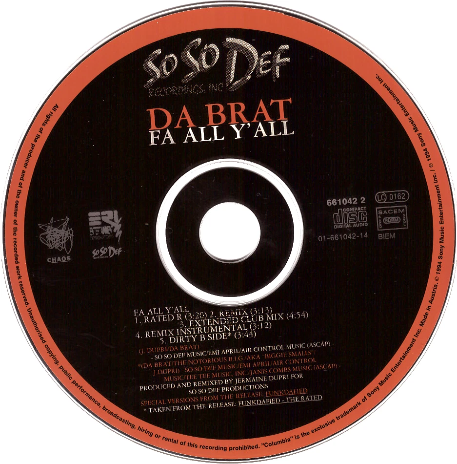 Da Brat - Fa all y'all [Maxi-CD] 1994, neuwertig (0633) - Bild 3 von 4