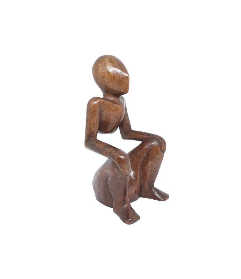 8" de Alto Abstracto Madera Hombre Sentado Postura Corporal Hombre Genial Arte Estatua Tallada a Mano Foto 4 de 4
