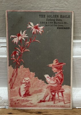 Victorian Trade Card Artist Drawing Dog Chicago Illinois Fashion Golden Eagle!!!