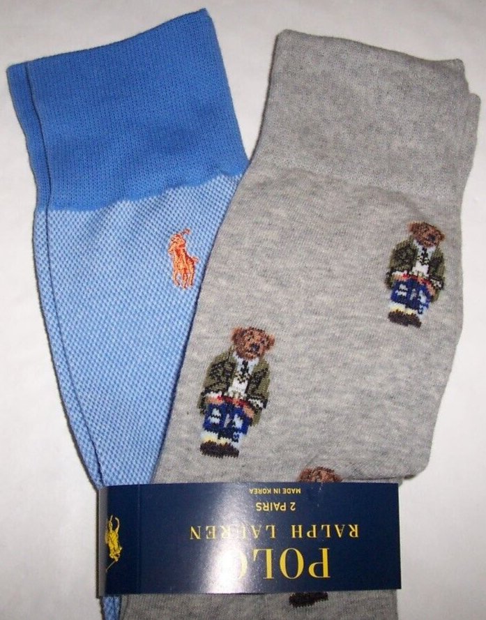Polo Ralph Lauren 2 PAIA calze pantaloni grigie PREPPY BEAR blu uomo XL PONY nuove con etichette
