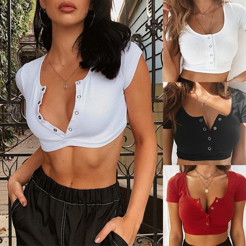 Sexy kurzärmliges kurzärmliges Damen-T-Shirt V-Ausschnitt Sommer lässig schmale Passform Bluse - Bild 1 von 13