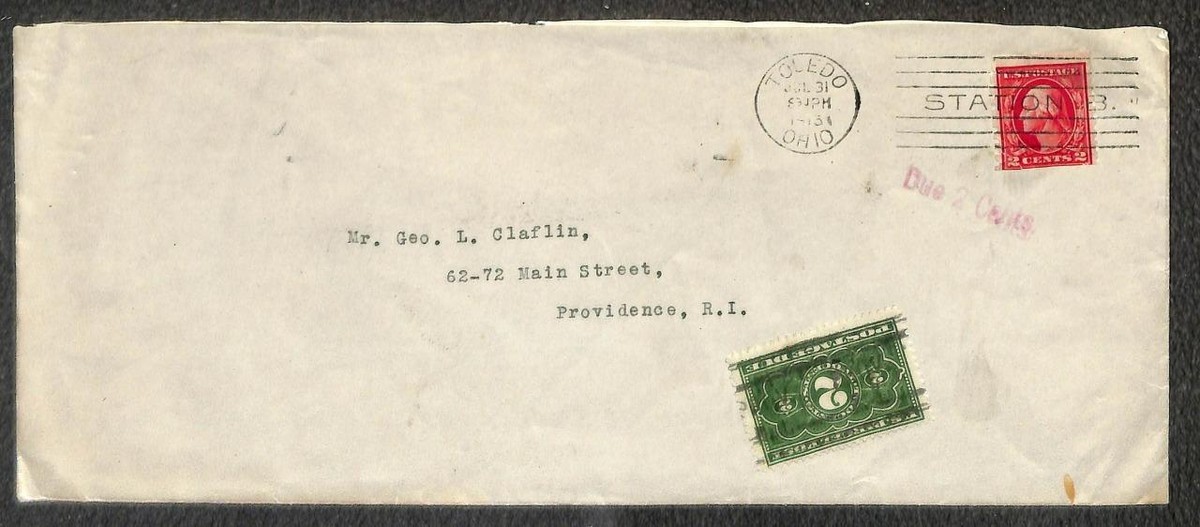 USA #413 & JQ2 PRECANCELED POSTAGE DUE STAMP OHIO TO RHODE