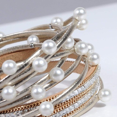 Artilady Bracciali Avvolgenti in Pelle per Donna - Bracciali di Perle Chiusura Fatta a Mano Ba... - Foto 2 di 8