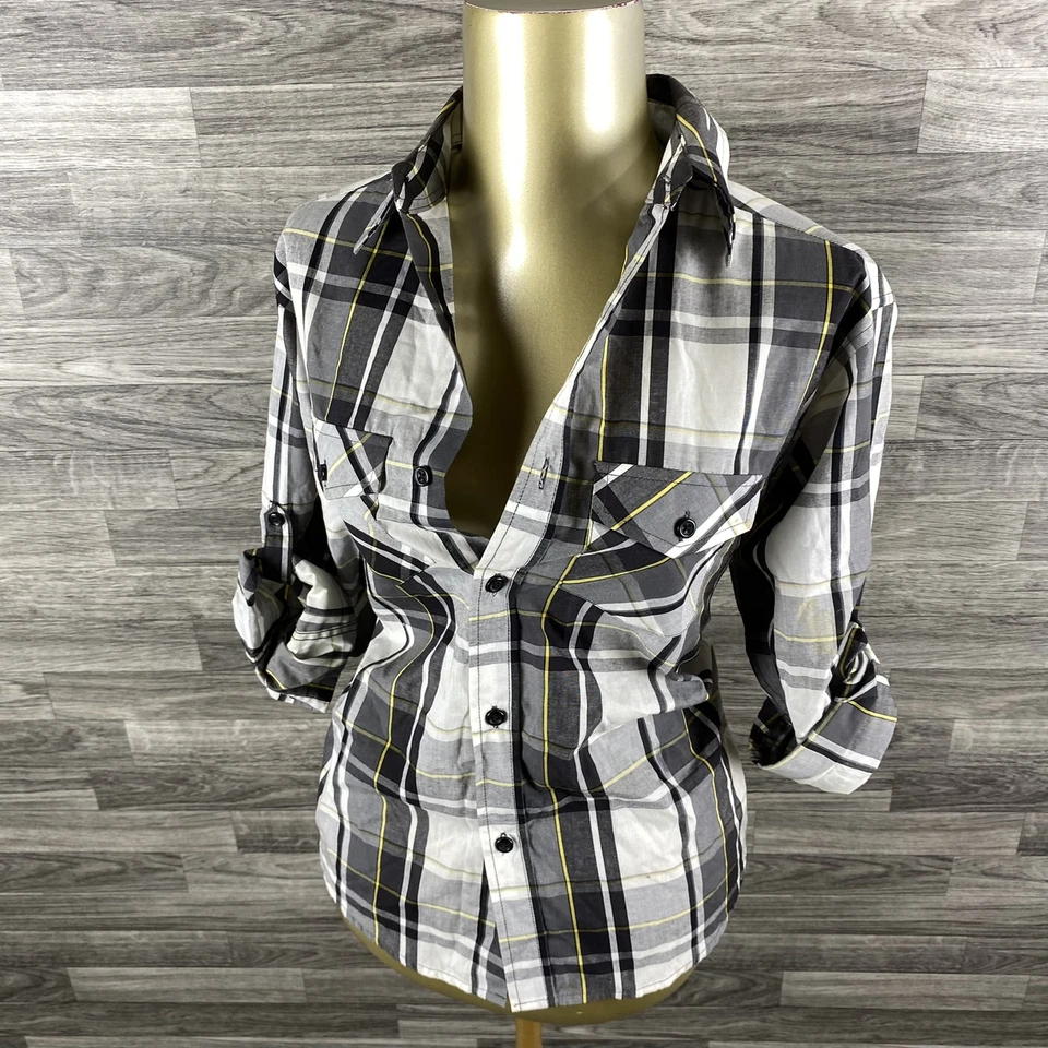 AIRWALK 3/4 Sleeves Button Down Black & White Plaid Shirt Girl's Size 10-12 - Image 2 of 4
