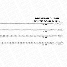 Solid 14K White Gold Miami Cuban Chain Neckla...