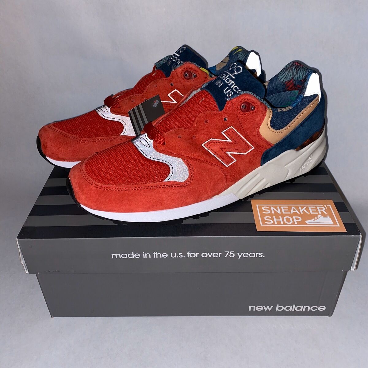 New Balance Men's 999 Made In USA Red Navy Blue White Tan New Balance Men's 999 Made In USA Red Navy Blue White Tan