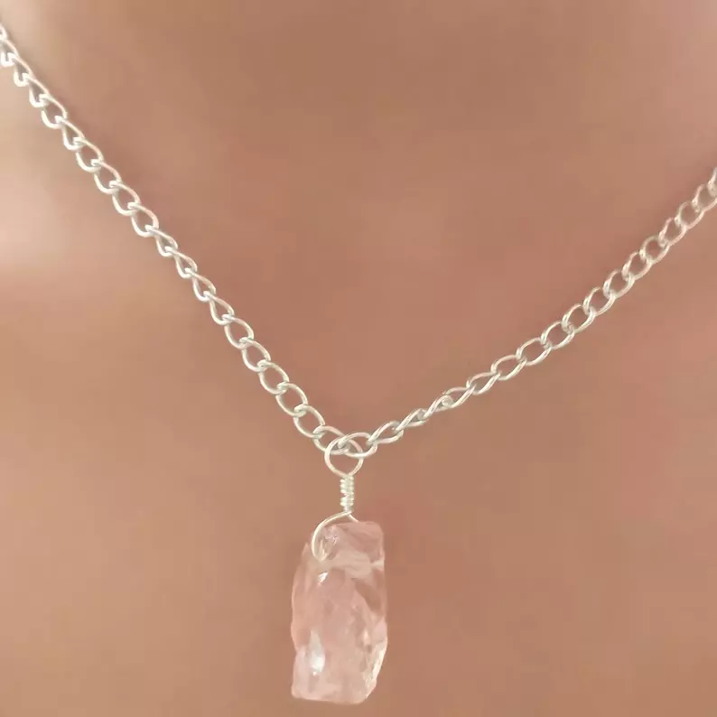 Raw Morganite necklace sterling silver Morganite crystal