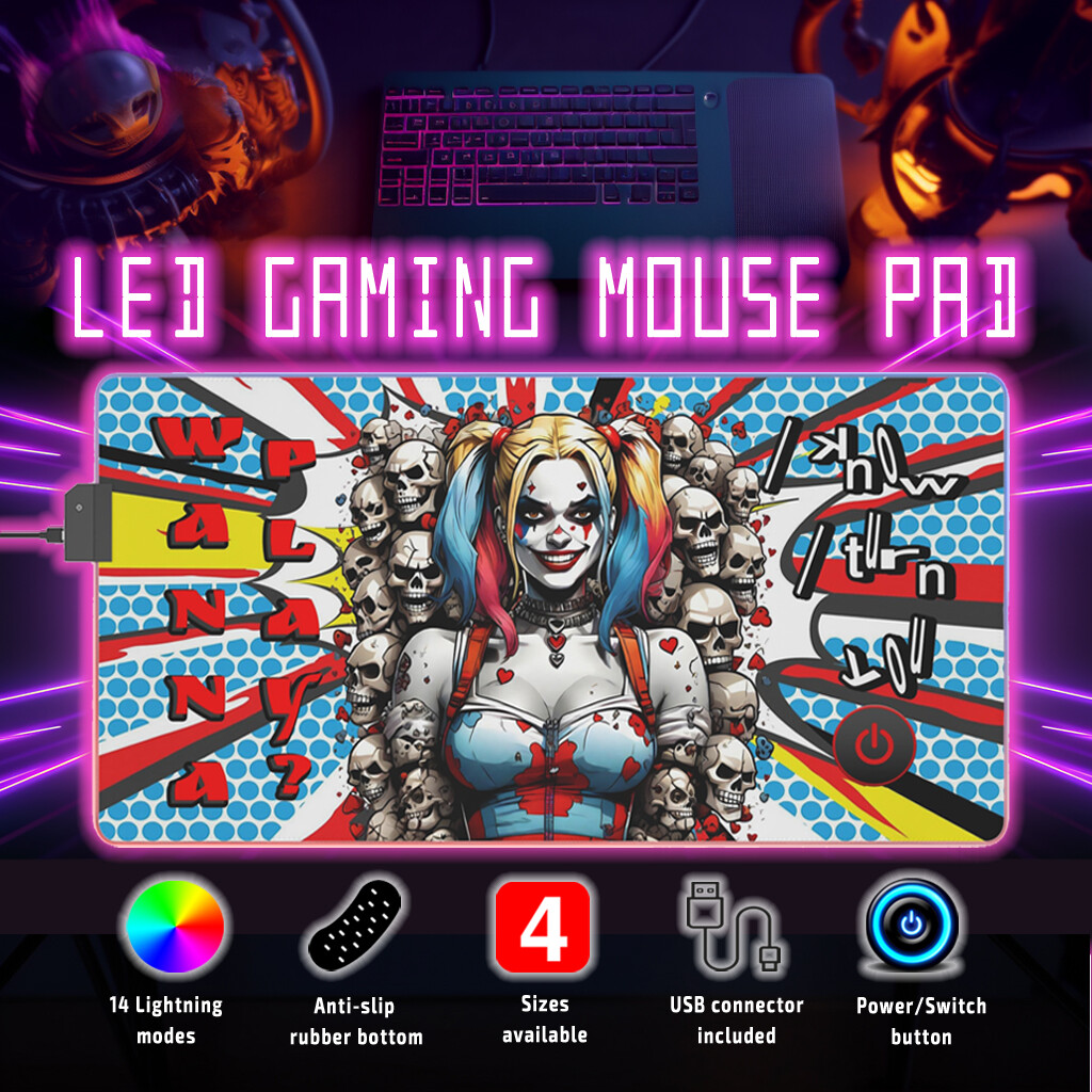 RGB LED Gaming Mouse Pad with Skull Harley Design - 14 Dynamic Color Modes-image