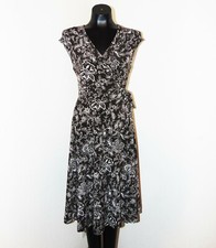 Brown & White Floral Print Wrap Dress in sz PS
