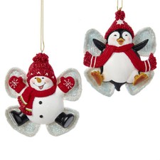 Red Penguin and Snowman Snow Angel Ornaments