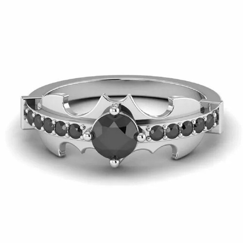 2 Ct Round Cut Simulated Black Diamond Wedding Band Ring 14k White Gold Plated - 第 1/3 張圖片